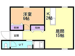 ハイツオータニ 2階1LDKの間取り