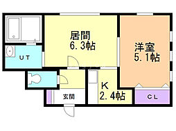 ブリリアントＲ 4階1LDKの間取り