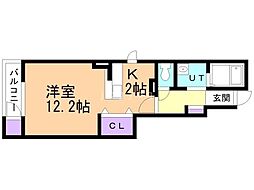 アニメート平岸 1階1Kの間取り