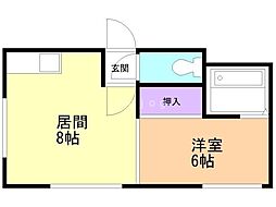 八福マンション 103 1階1LDKの間取り