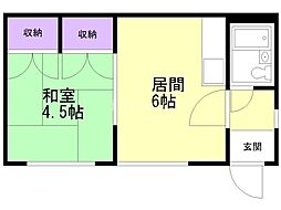 コーポカトレア 2階1DKの間取り