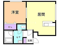イーホライズン美園 3階1LDKの間取り