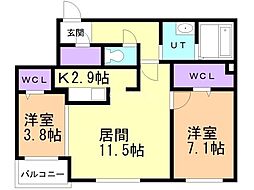SLG豊平プレミアム 2LDKの間取図画像