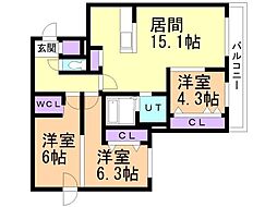 仮)GAー福住1ー1MS B棟 3LDKの間取図画像