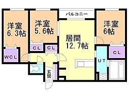 アクトピア清田・2 3LDKの間取図画像