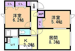カサベルデ 2LDKの間取図画像