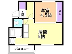 ビレッジハウス福住1 1LDKの間取図画像
