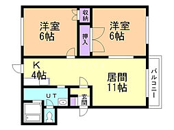 サウスウイングコート 2LDKの間取図画像