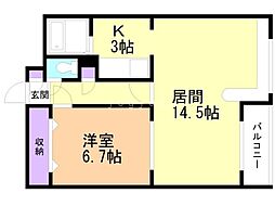 ホークメゾン札幌3号館 1LDKの間取図画像