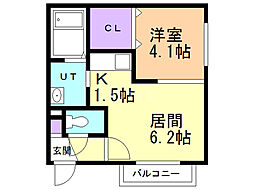 COSK美園 1LDKの間取図画像