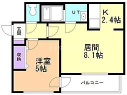 ワンダーハイム中の島 1LDKの間取図画像