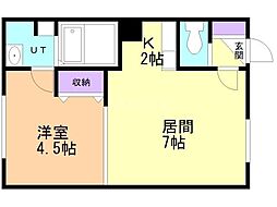 第二恭雄ハイツ 1LDKの間取図画像