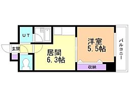 ウエスト35 1DKの間取図画像