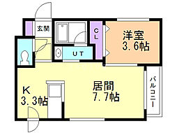 シャリテ平岸-1 1LDKの間取図画像