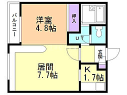 ホークメゾン札幌2号館 1LDKの間取図画像