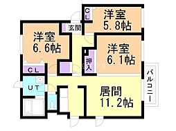 オークヒルコートE 3LDKの間取図画像