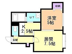 デュ・オール北野 1LDKの間取図画像