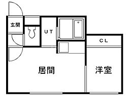 アイアール中の島1 1DKの間取図画像