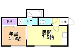 サークル1澄川B棟 1DKの間取図画像
