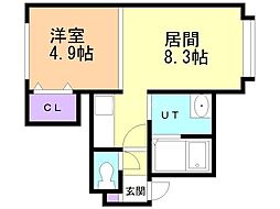 アスティ平岸 1LDKの間取図画像