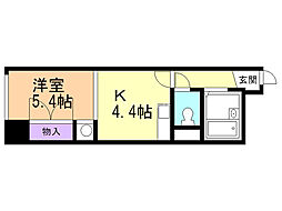 メゾンエクレーレ中の島 ワンルームの間取図画像