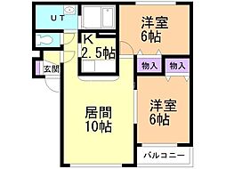 ロイウッド月寒中央 2LDKの間取図画像