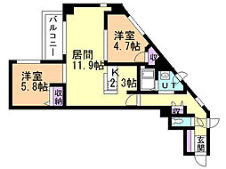 カーサ・ライフ南平岸 2LDKの間取図画像