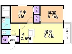 ローズウッドナカノシマ 2LDKの間取図画像
