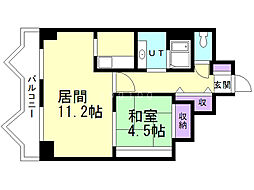 アーベインハウス中の島 1LDKの間取図画像