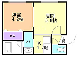 アズーリ中の島弐番館 1DKの間取図画像