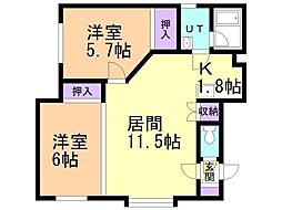アドゥヴァンス伊藤 2LDKの間取図画像