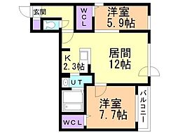 SLG豊平プレミアム 2LDKの間取図画像
