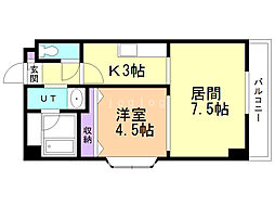 セトル水車町 1LDKの間取図画像