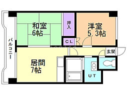 サニーヒルズ2番館 2DKの間取図画像