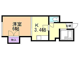 メゾンエクレーレ中の島 1DKの間取図画像