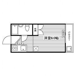 コーポラス二条 3階ワンルームの間取り
