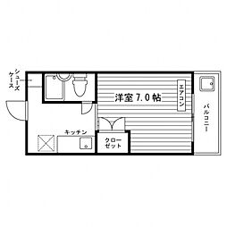 リバティ小林 1階ワンルームの間取り