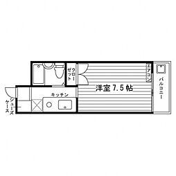 ハウス東 2階1Kの間取り