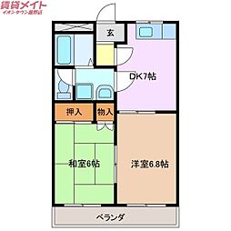 アイリスガーデン羽田 2階2DKの間取り