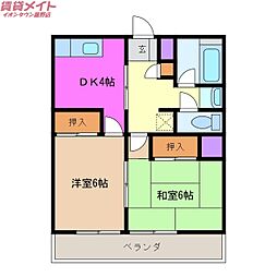 シバタマンション 3階2Kの間取り