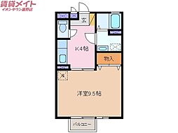 セジュール當水　A 1階1Kの間取り