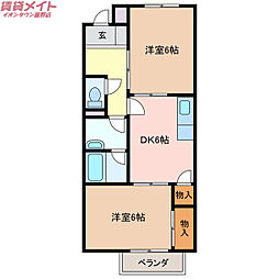クレール三滝台 1階2DKの間取り