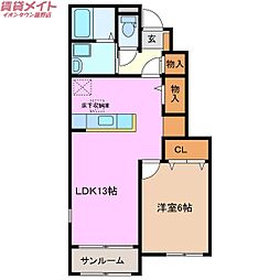 シャトー・ヴェーニュスＡ 1階1LDKの間取り