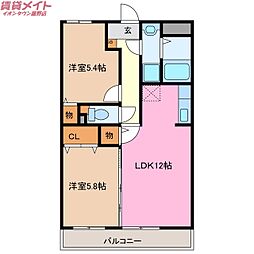 ユーミー川島 1階2LDKの間取り