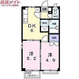 エースビレッジＡ 1階2DKの間取り