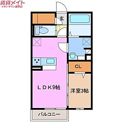 グリーンティア 2階1LDKの間取り