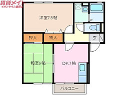 セジュール當水 Ｃ 1階2DKの間取り