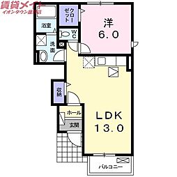 プリマヴェ−ラＣ 1階1LDKの間取り