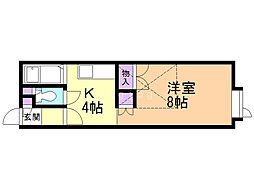 バレンタインハウスウエスト 1Kの間取図画像