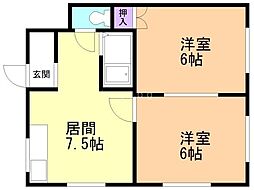 小松マンションB 2DKの間取図画像